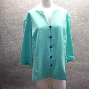 Dana Kay Blazer Top Womens 18W Aqua 3/4 Cuff Sleeve Button Front Lightweignt - Picture 1 of 13