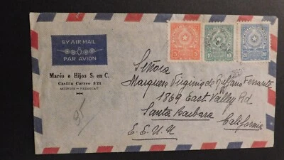 1900-е Парагвай Авиапочта Обложка в Санта-Барбару Калифорния США Америка - Изображение 1 из 2