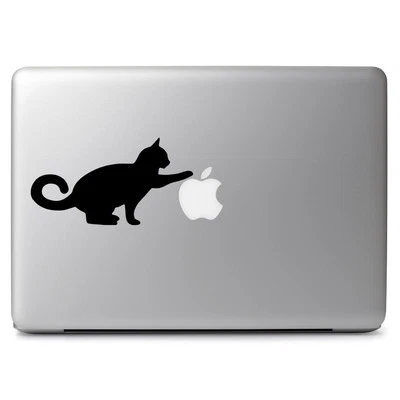 Curious Cat Apple Kitty Pet Vinyl Decal Sticker for Macbook Air/Pro Laptop Car - Image 1 of 4