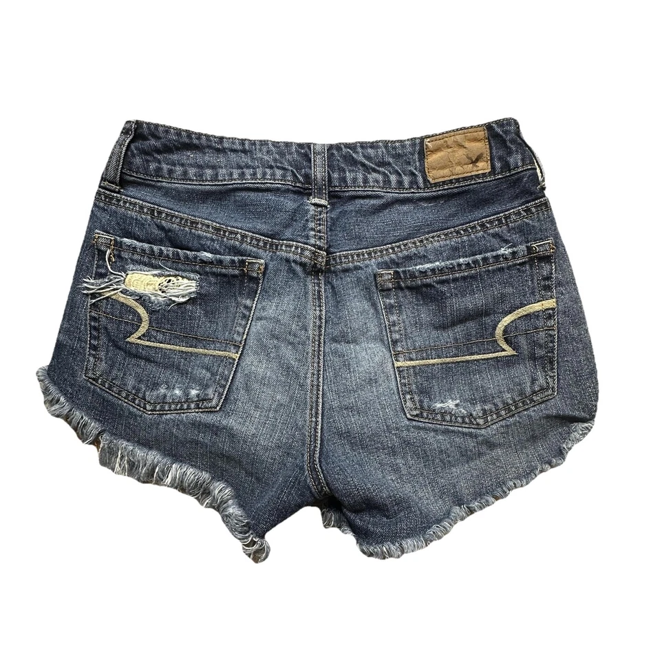 Pantalones Cortos American Eagle Para Mujer 2 Azul Tiro Alto Festival Enveje Enveje Enveje Envejecido Jean Foto 1 de 4
