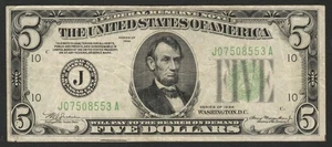 Fr. 1956-Jm 1934 $5 MULE Green Seal FRN Kansas City MO District - Picture 1 of 2