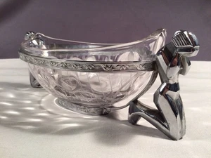 Centro de mesa Art Deco de 1930 cromo Farberware cuenco llorando mujer desnudo vidrio - Imagen 1 de 12