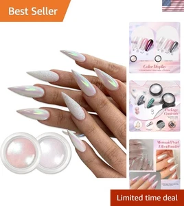 Polvere per unghie Salon-Grade White Pearl Chrome & Aurora - 10 g x 2 per arte - Foto 1 di 10