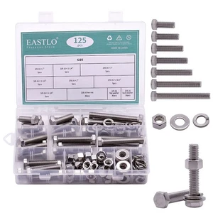 UNC 3/8 (125 PCS) Stainless Steel Hex Bolts with Nut, Flat Washer and Lock Wa... - Picture 1 of 7
