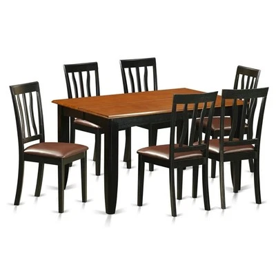 East West Furniture Parfait 7-piece Dining Set with Leather Seat in Black/Cherry - Image 1 of 4