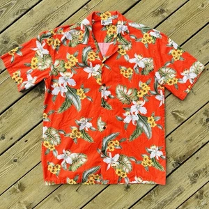 Vintage Aloha Republic Hawaiian Shirt Mens Large Red Floral Button Up - Picture 1 of 8