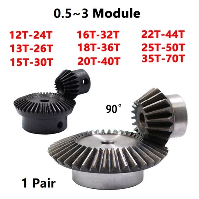 Engranajes cónicos de precisión 0,5/1/1,5/2/2,5/3 módulo 12/24 -35/70 dientes engranaje cónico 1:2 Foto 1 de 4