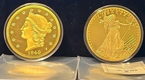 Par de monedas Exonumia American Mint de 3" de oro 24k en capas. - Imagen 1 de 9