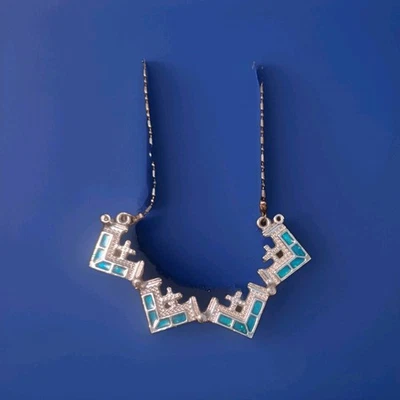 GIANT 40mm HEAVY 13.6g Jerusalem Cross Pendant Blue Glitter Enamel 24" Chain - Image 1 of 4