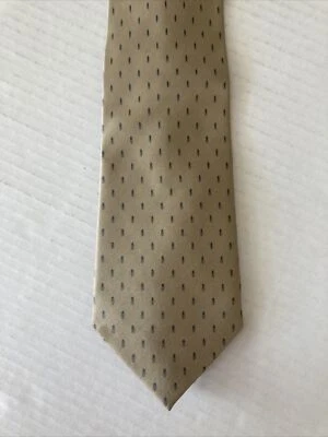 DKNY Men's Necktie Tie Silk Beige Blue Dash Marks - Image 1 of 4
