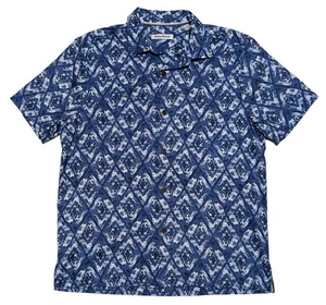 Tommy Bahama Seidenmischung Hawaiihemd Herren L Kurzarm blau geometrisch gebraucht, in einwandfreiem Zustand  - Bild 1 von 3