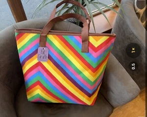 Extra Large Beach Bag Geometric Stripes 🧡 - Picture 1 of 4