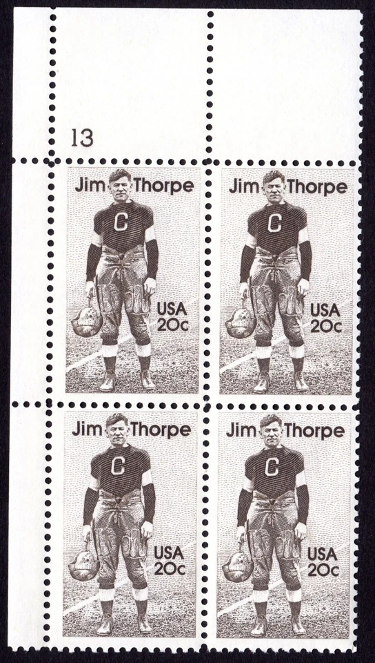 Scott #2089 Jim Thorpe (Indian, Olympian) Plate Block of 4 Stamps - MNH P#13 UL - Image 1 of 1