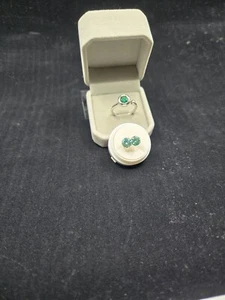 Lab Created 1CT grüner Smaragd Ring Silber 925 Gr.7, 1CT Lab Created OhrringeGRA - Bild 1 von 4