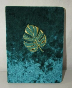 LADY JAYNE TEAL CRUSHED VELVET EMBROIDERED LEAF APPLIQUE GILDED JOURNAL  - Picture 1 of 7