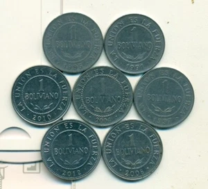 7 - 1 BOLIVIANO COINS from BOLIVIA (1991, 1995, 1997, 2004, 2008, 2010 & 2012) - Picture 1 of 2