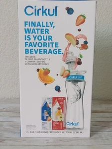 CIRKUL 22 OZ PLASTIC WATER BOTTLE STARTER KIT BLUE LID AND 2 FLAVOR CARTRIDGES - Picture 1 of 3