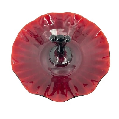 Vintage Anchor Hocking Ruby Red Glass Tidbit Tray 7.75" Art Deco Decor w/ Handle - Image 1 of 4