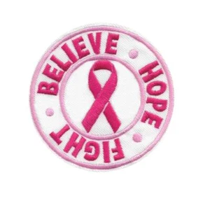 BREAST CANCER AWARENESS IRON ON PATCH 4" Round Embroidered Applique Pink Ribbon - Picture 1 of 2