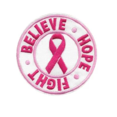 BREAST CANCER AWARENESS IRON ON PATCH 4" Round Embroidered Applique Pink Ribbon - Image 1 of 2