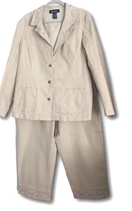 DENIM & Co (XL) A33226 Stretch Denim Crop Pant & 3 Button Blazer Khaki LN - Picture 1 of 8