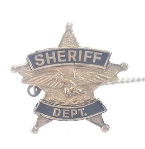 Vintage Sheriff Dept Adler Stern Krawattennadel silberfarben Metall schwarz Einsatz - Bild 1 von 7
