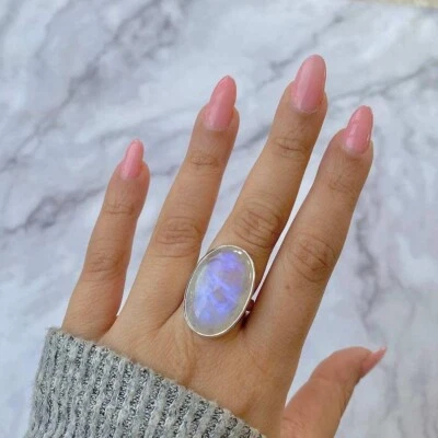 Natural Moonstone Gemstone 925 Sterling Silver Ring Handmade Jewelry Ring - Image 1 of 4