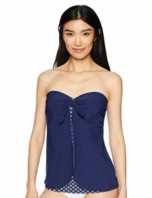 Christina Women's Flyaway Bandeau Tankini w/ Tie Front, Navy/White, 12 - Image 1 of 4