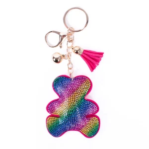 Bling Crystal Rhinestone Rainbow Bear Keychain - Picture 1 of 4