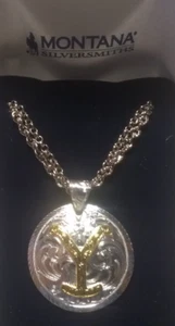 Montana Silberschmiede Silber Gold Gelbstein runder Anhänger Doppelkette mit Box EG - Bild 1 von 9
