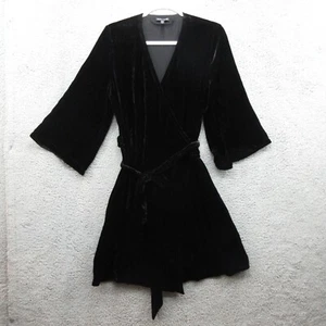 Eileen Fisher Velvet Wrap Dress Womens S/P Black Holiday 3/4 Bell Sleeves Y2K - Picture 1 of 9
