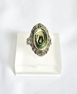 Vintage Sterlingsilber Abalone & Markasiten Ring Größe 6 1/4 Statement Schmuck 4,8 Gramm - Bild 1 von 9