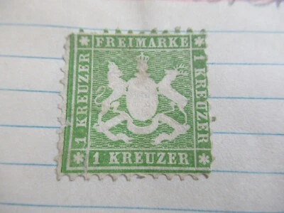 1863 Old Antique Stamp, Wurttemberg, German States. SC#34a, 1 Kreuzer - Image 1 of 3