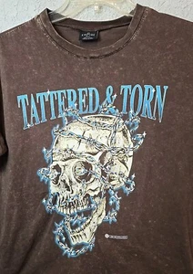 Empyre Barbed Skull T Shirt Mens S Small Brown Graphic Short Sleeve Stonewashed - Picture 1 of 7