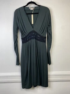 Nougat London Long Sleeve V-Neck Embellished Viscose Dress Stretch Sz 1 - Picture 1 of 5