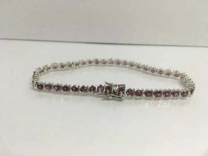 Beautiful 10k White Gold FN 3.30CT Rhodolite Garnet Silver Tennis 7.25" Bracelet - Picture 1 of 5