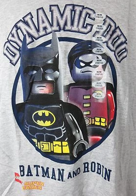 Lego Batman Robin Boys T-Shirt Dynamic Duo New 4 5 6 6X 10/12 DC Super Hero Gray - Image 1 of 3