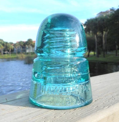 NICE LIGHT AQUA CD 145 HAWLEY HARLOE BEEHIVE STYLE GLASS INSULATOR (F) - Image 1 of 3