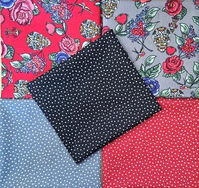 Fat Quarter Bundle - Gothic Skulls & Roses Scary Halloween Craft Fabric Material - Image 1 of 4