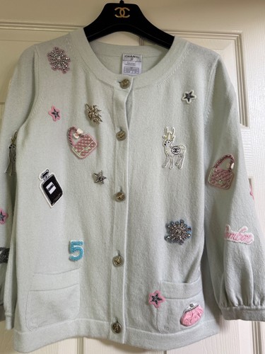 GIACCA CHANEL VINTAGE 08P Blu multicolore cc toppe cc spille cc bottoni CC 40 38