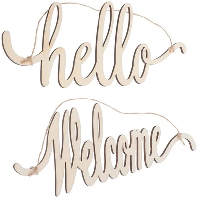  4 set di targhe in legno di benvenuto per porte, lettere intagliate in legno - Immagine 1 di 4