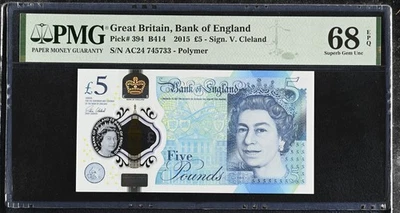 Great Britain 5 Pounds 2015 P 394 Polymer Superb Gem UNC PMG 68 EPQ - Image 1 of 3