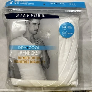Stafford 4-Pack Men's Dry+Cool Blended Cotton V-Neck T-Shirts White - Picture 1 of 3
