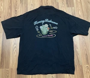Tommy Bahama Mens XL Silk Camp Shirt Cocktail Mirage Cactus Embroidered Black - Picture 1 of 12