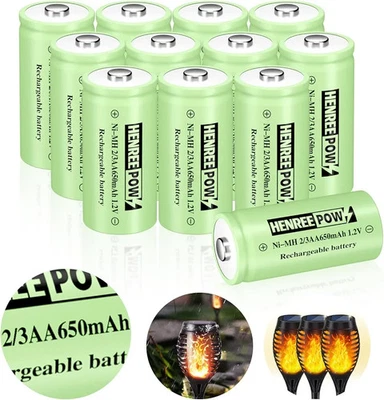 12 pack 2/3AA Rechargeable Batteries 1.2v 650mAh NiMH Solar Battery 30mmx14.5mm - Image 1 of 4