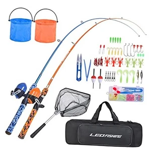 Kids Fishing Pole Set with Full Starter Kits Portable Blue and Orang - Picture 1 of 7
