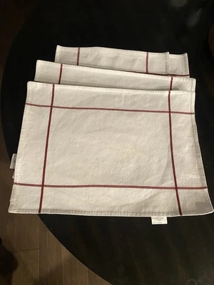 Pampered Chef Red-Striped Windowpane White Cotton Placemat Set Of 4 - Image 1 of 3