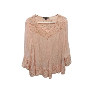 Zack And Rachel Peach Lace Gauzy Large Romantic Bell Sleeve Cottage - Picture 1 of 12