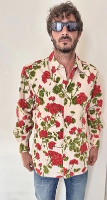 Dolce & Gabbana Camicia Uomo Elegante Elegante Floreale Rosso Rose Cotone Tag... - Immagine 1 di 4