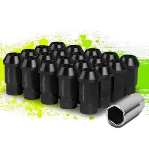 Aluminum Black M12x1.25 25mm Open-End Style Conical Wheel Lug Nuts 20Pcs+Adapter - Picture 1 of 5